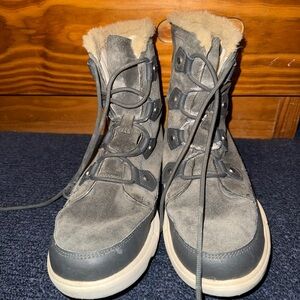 Sorel Gray Suede Winter & Rain Lace-Up Boots with Shearling Cuff